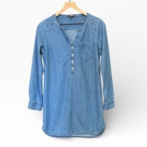 Express Chambray Denim Long Sleeve Shirt Dress Women’s Size XS